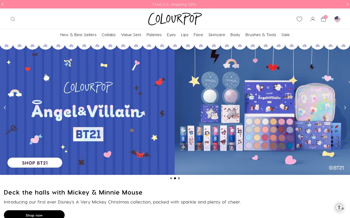 ColourPop Shopify homepage with a stacked announcement bar, captured 16 October 2026