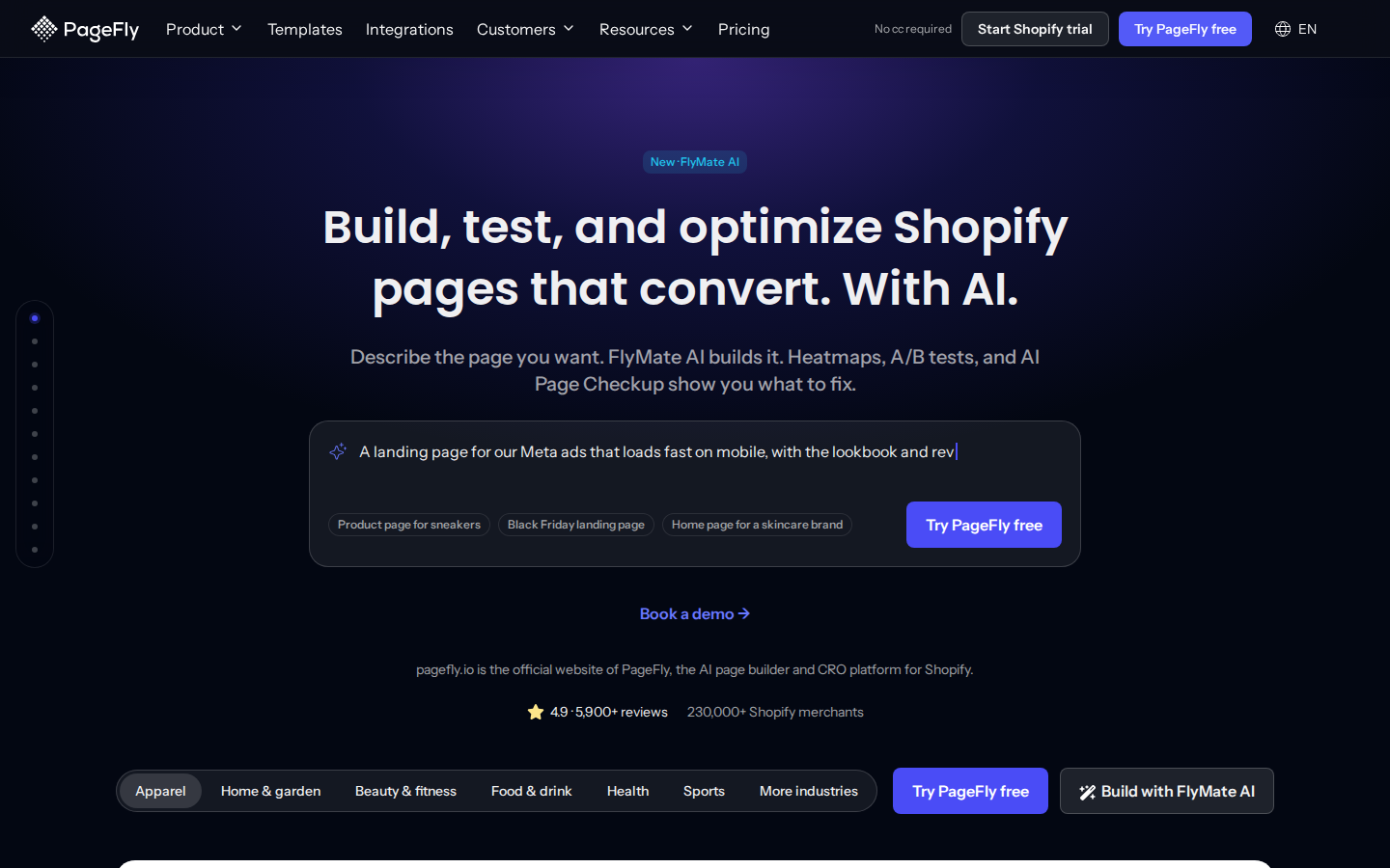The live pagefly.io homepage hero, rebuilt with Claude Design and the PageFly connector for Claude