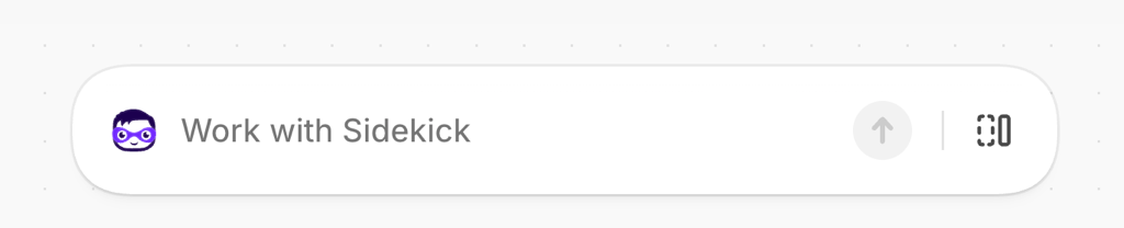 The Sidekick icon and the Work with Sidekick field at the bottom of the Shopify Canvas screen